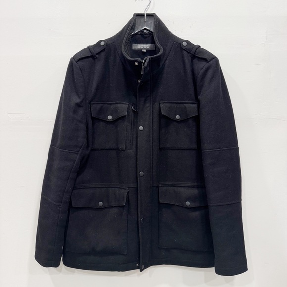 Kenneth Cole Reaction Black Wool Blend Coat Jacket Size XL Men’s Utility - Picture 1 of 6